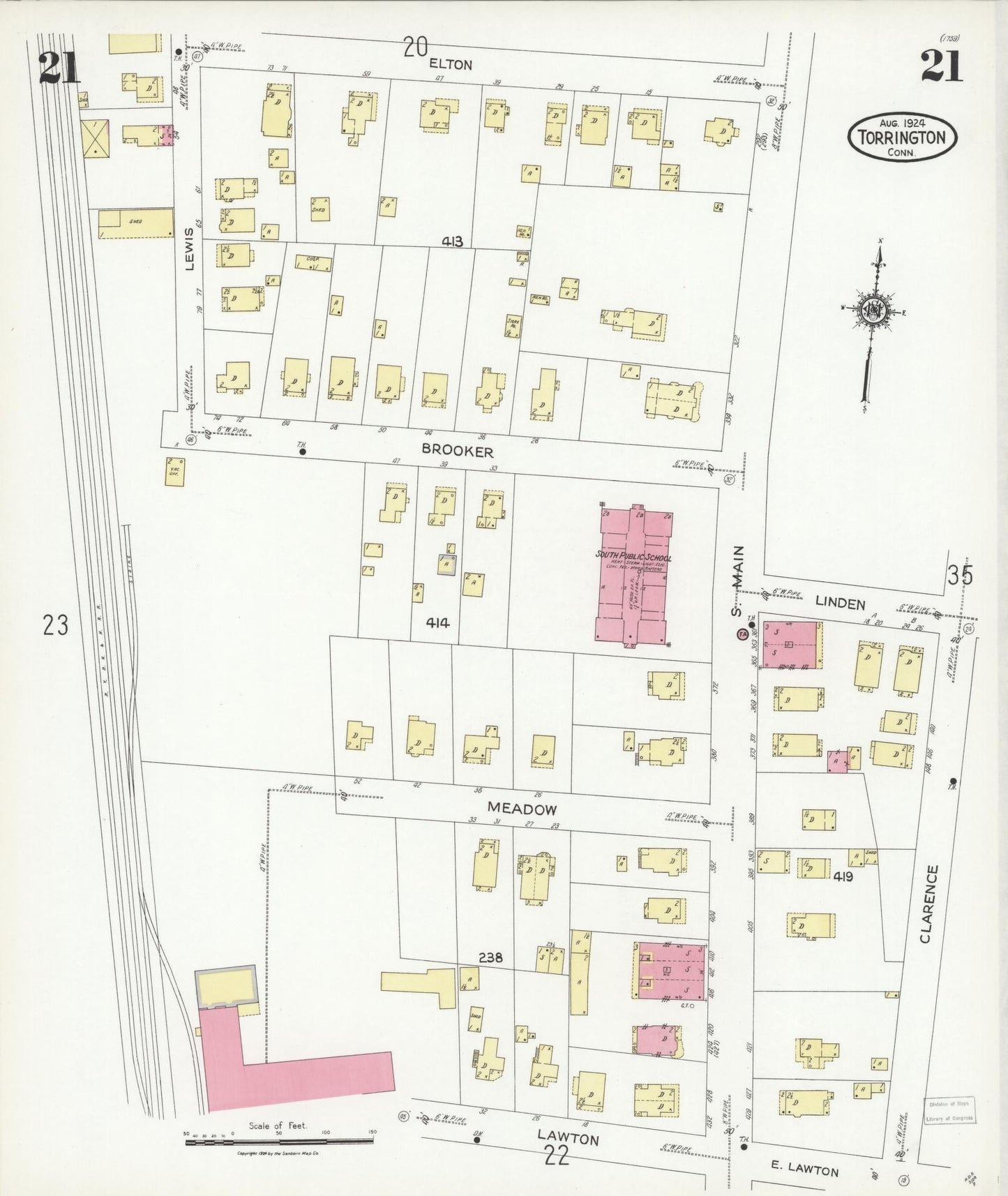Sanborn Fire Insurance Map from Torrington, Litchfield County, Connecticut (1924), Sheet #0021 - Complete Map Set gallery image, historic Sanborn map, vintage wall art, Connecticut Connecticut