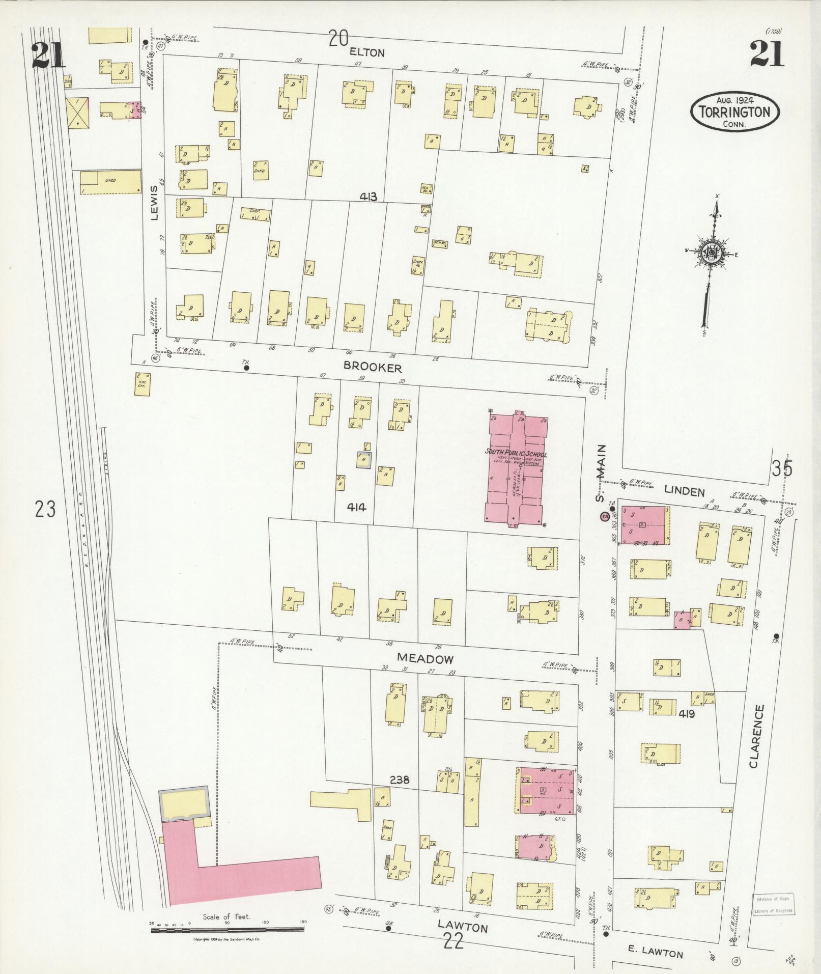 Sanborn Fire Insurance Map from Torrington, Litchfield County, Connecticut (1924), Sheet #0021 - Complete Map Set gallery image, historic Sanborn map, vintage wall art, Connecticut Connecticut