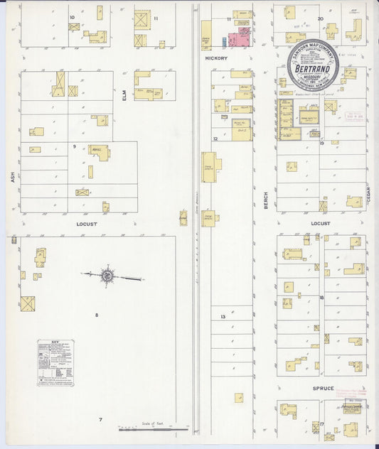 Sanborn Fire Insurance Map from Bertrand, Mississippi County, Missouri (1911), Sheet #0001 - Historic Sanborn Fire Insurance Map Print, vintage old map wall art, antique decor, genealogy gift, Bertrand Mississippi map