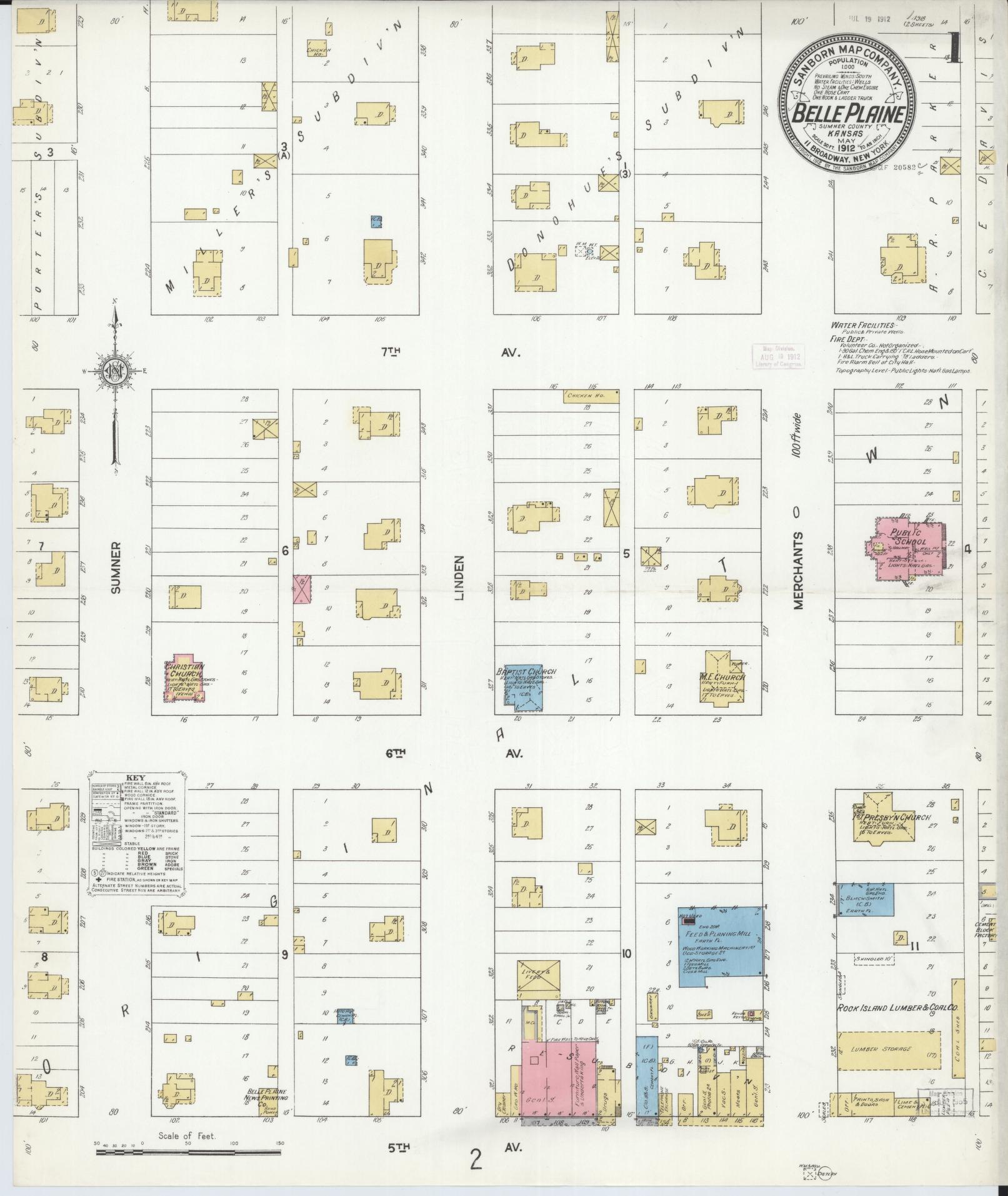 Sanborn Fire Insurance Map from Belle Plaine, Sumner County, Kansas. (1912) – Historic Sanborn Fire Insurance Map Print