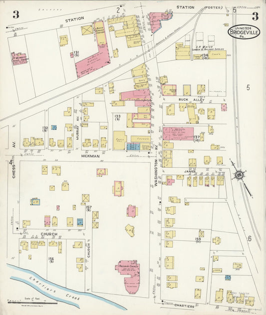 Sanborn Fire Insurance Map from Bridgeville, Allegheny County, Pennsylvania (1924), Sheet #0003 - Historic Sanborn Fire Insurance Map Print, vintage old map wall art, antique decor, genealogy gift, Pennsylvania Pennsylvania map