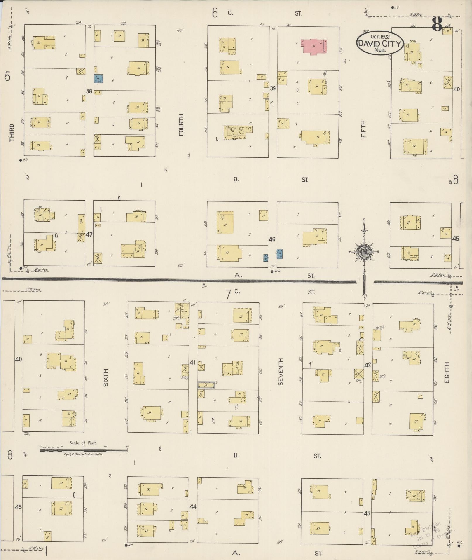 Sanborn Fire Insurance Map from David City, Butler County, Nebraska (1922), Sheet #0008 - Historic Sanborn Fire Insurance Map Print, vintage old map wall art, antique decor, genealogy gift, Nebraska Nebraska map