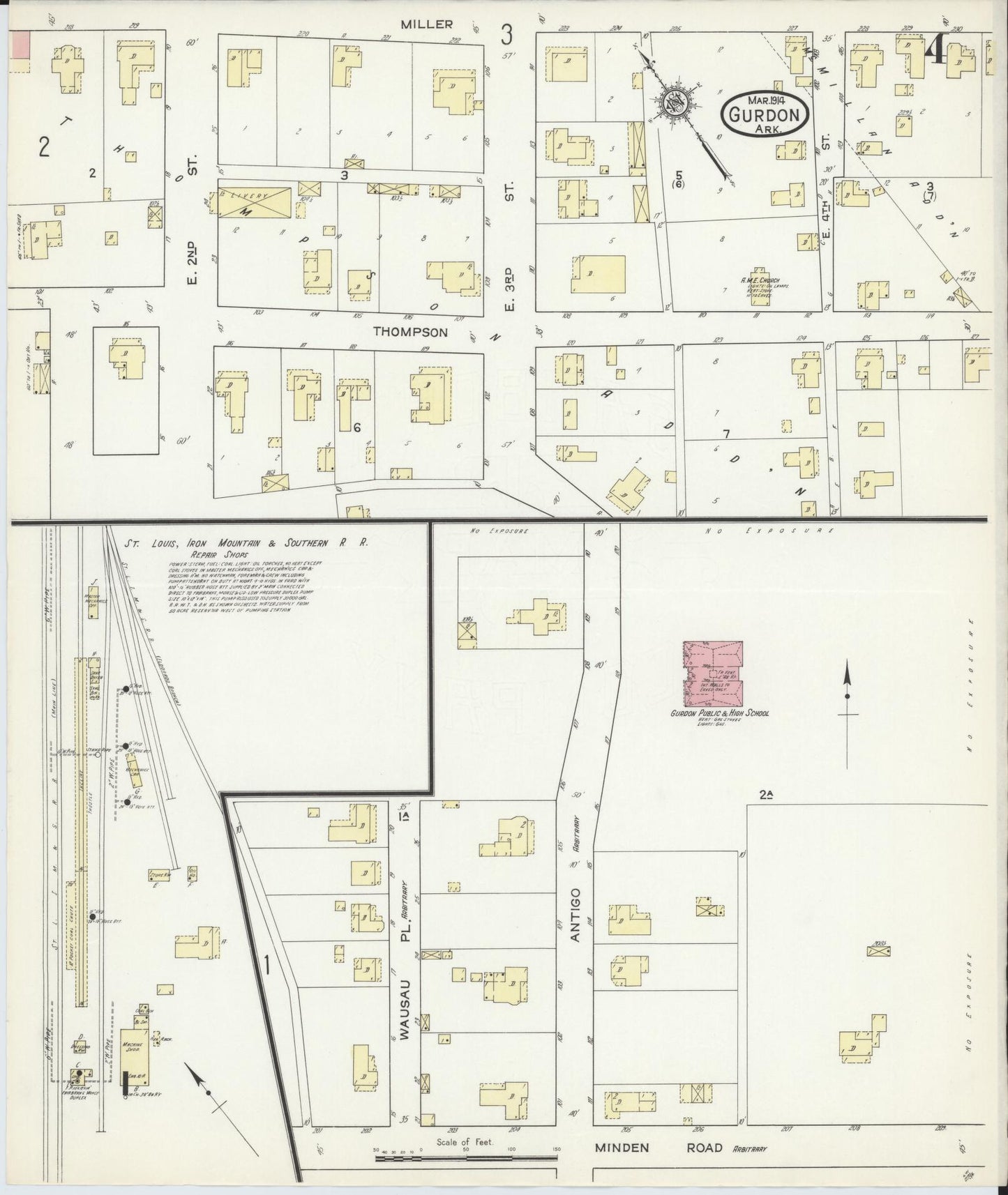 Sanborn Fire Insurance Map from Gurdon, Clark County, Arkansas (1914), Sheet #0004 - Complete Map Set gallery image, historic Sanborn map, vintage wall art, Arkansas Arkansas