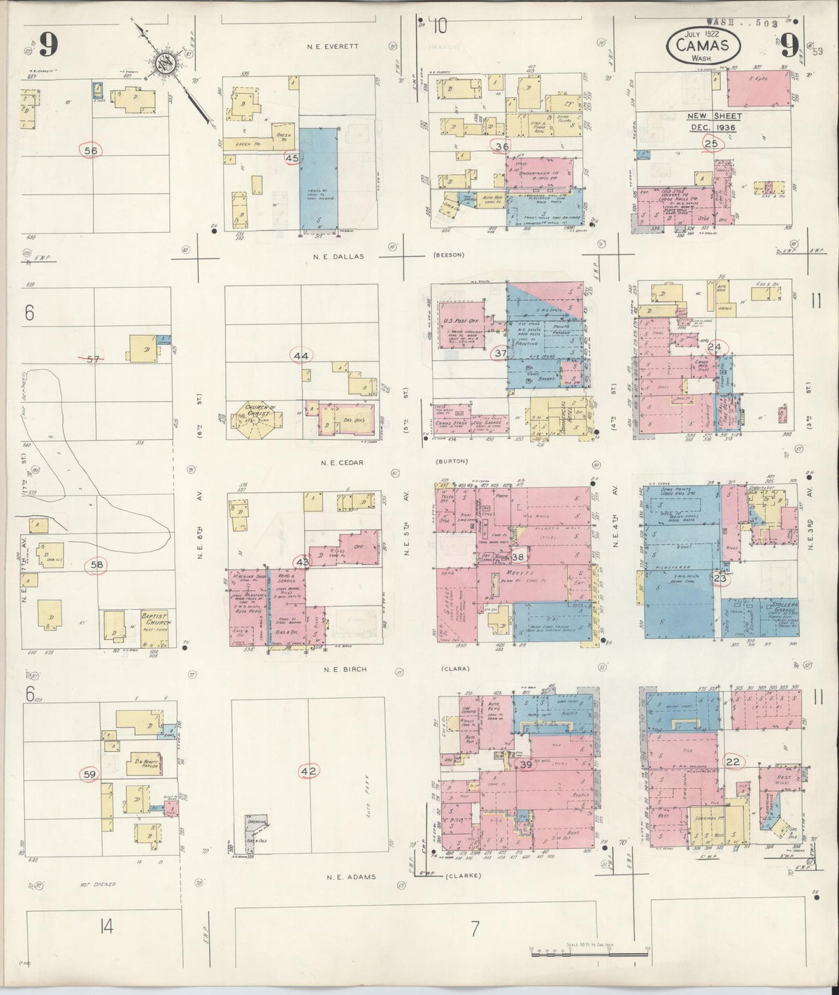 Sanborn Fire Insurance Map from Camas, Clark County, Washington (1943), Sheet #0009 - Historic Sanborn Fire Insurance Map Print, vintage old map wall art, antique decor, genealogy gift, Washington Washington map