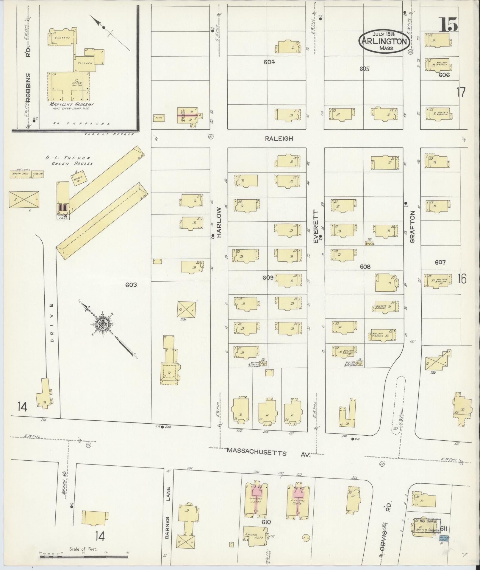 Sanborn Fire Insurance Map from Arlington, Middlesex County, Massachusetts (1914), Sheet #0015 - Complete Map Set gallery image, historic Sanborn map, vintage wall art, Massachusetts Massachusetts