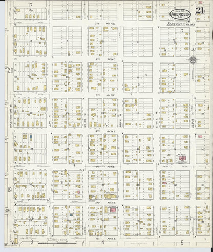 Sanborn Fire Insurance Map from Aberdeen, Brown County, South Dakota (1917), Sheet #0021 - Complete Map Set gallery image, historic Sanborn map, vintage wall art, South Dakota South Dakota