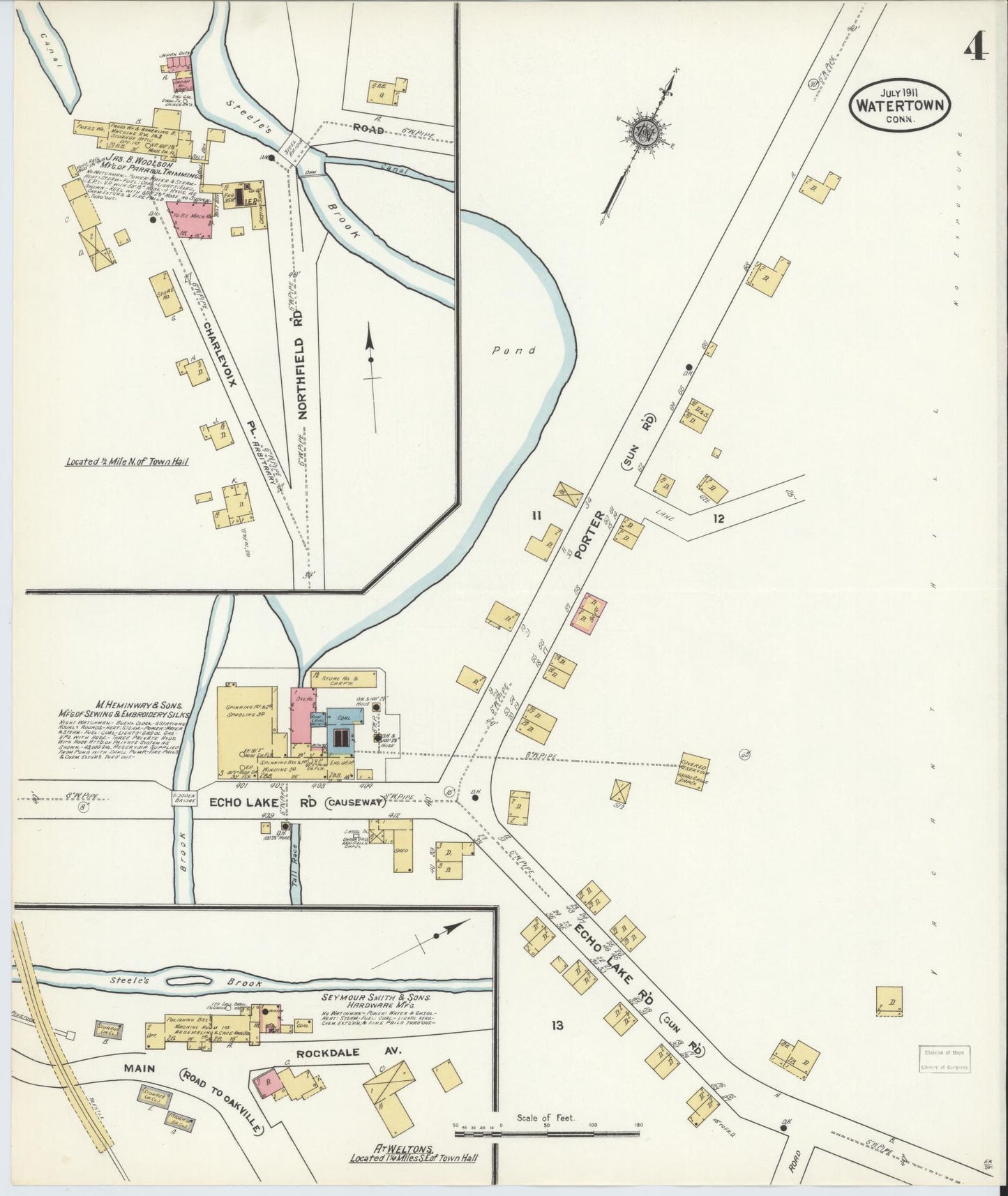 Sanborn Fire Insurance Map from Watertown, Litchfield County, Connecticut (1911), Sheet #0004 - Complete Map Set gallery image, historic Sanborn map, vintage wall art, Connecticut Connecticut