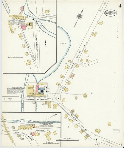 Sanborn Fire Insurance Map from Watertown, Litchfield County, Connecticut (1911), Sheet #0004 - Complete Map Set gallery image, historic Sanborn map, vintage wall art, Connecticut Connecticut