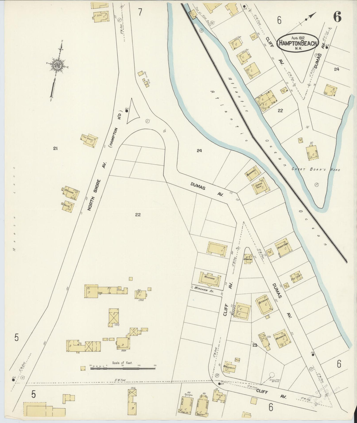 Sanborn Fire Insurance Map from Hampton Beach, Rockingham County, New Hampshire (1912), Sheet #0006 - Complete Map Set gallery image, historic Sanborn map, vintage wall art, New Hampshire New Hampshire