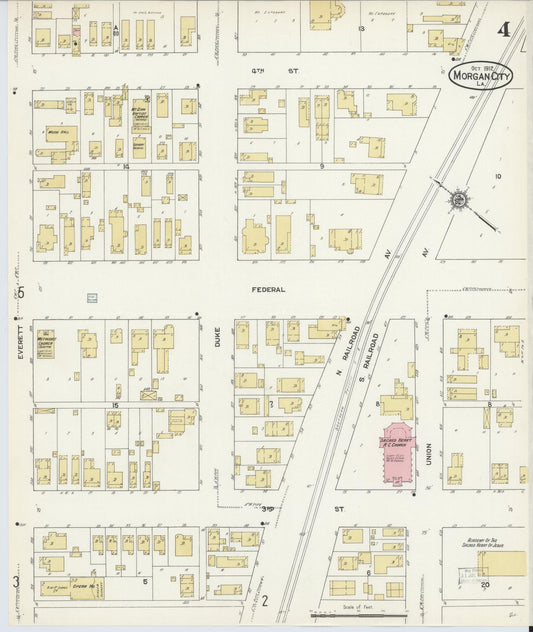 Sanborn Fire Insurance Map from Morgan City, Saint Mary Parish, Louisiana (1912), Sheet #0004 - Historic Sanborn Fire Insurance Map Print, vintage old map wall art, antique decor, genealogy gift, Louisiana Louisiana map