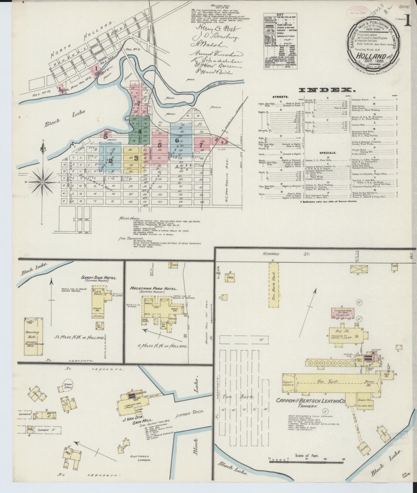 Sanborn Fire Insurance Map from Holland, Ottawa County, Michigan (1889), Sheet #0001 - Complete Map Set gallery image, historic Sanborn map, vintage wall art, Michigan Michigan