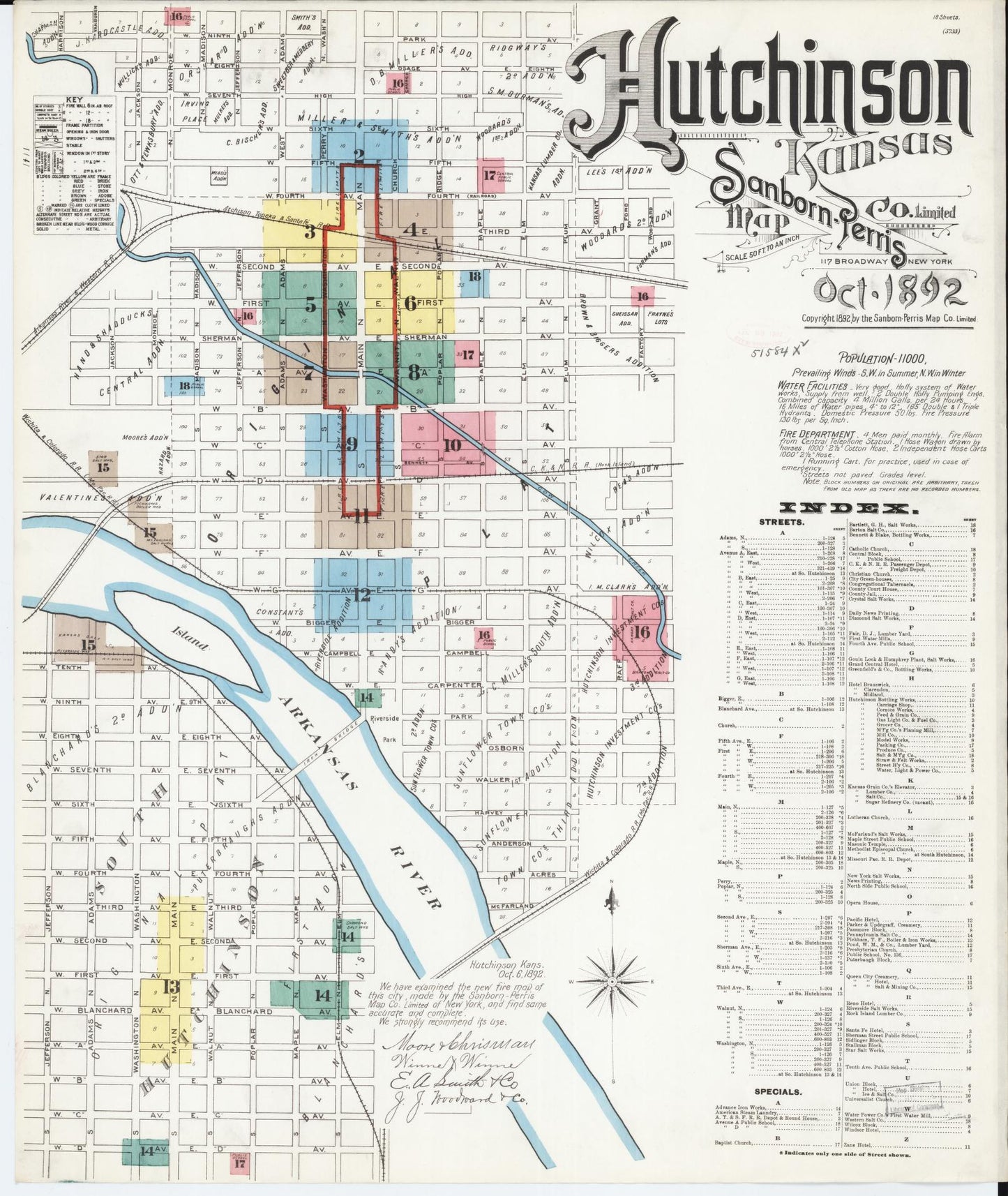 Sanborn Fire Insurance Map from Hutchinson, Reno County, Kansas. (1892) – Historic Sanborn Fire Insurance Map Print