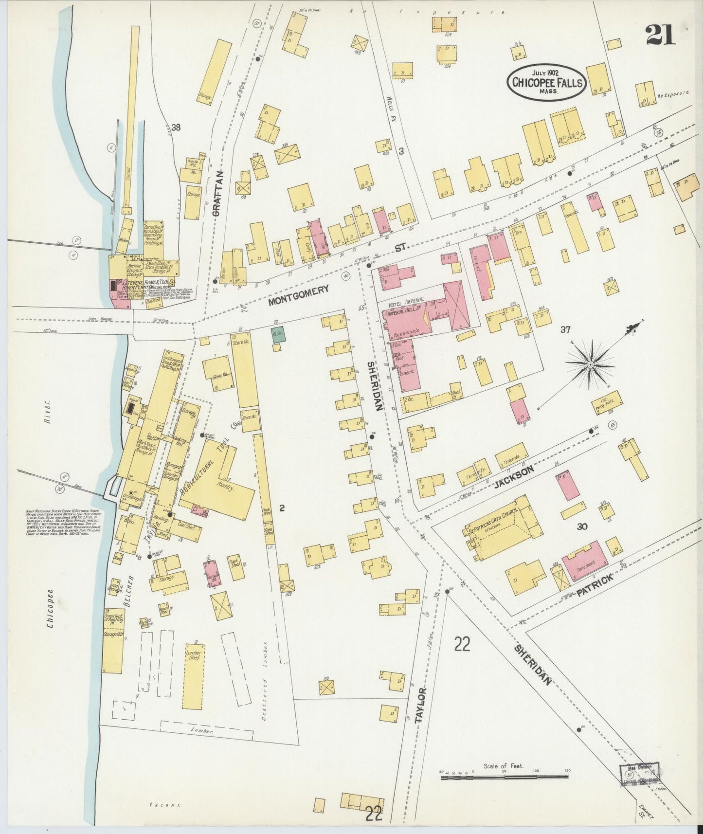 Sanborn Fire Insurance Map from Chicopee, Hampden County, Massachusetts (1902), Sheet #0021 - Complete Map Set gallery image, historic Sanborn map, vintage wall art, Massachusetts Massachusetts
