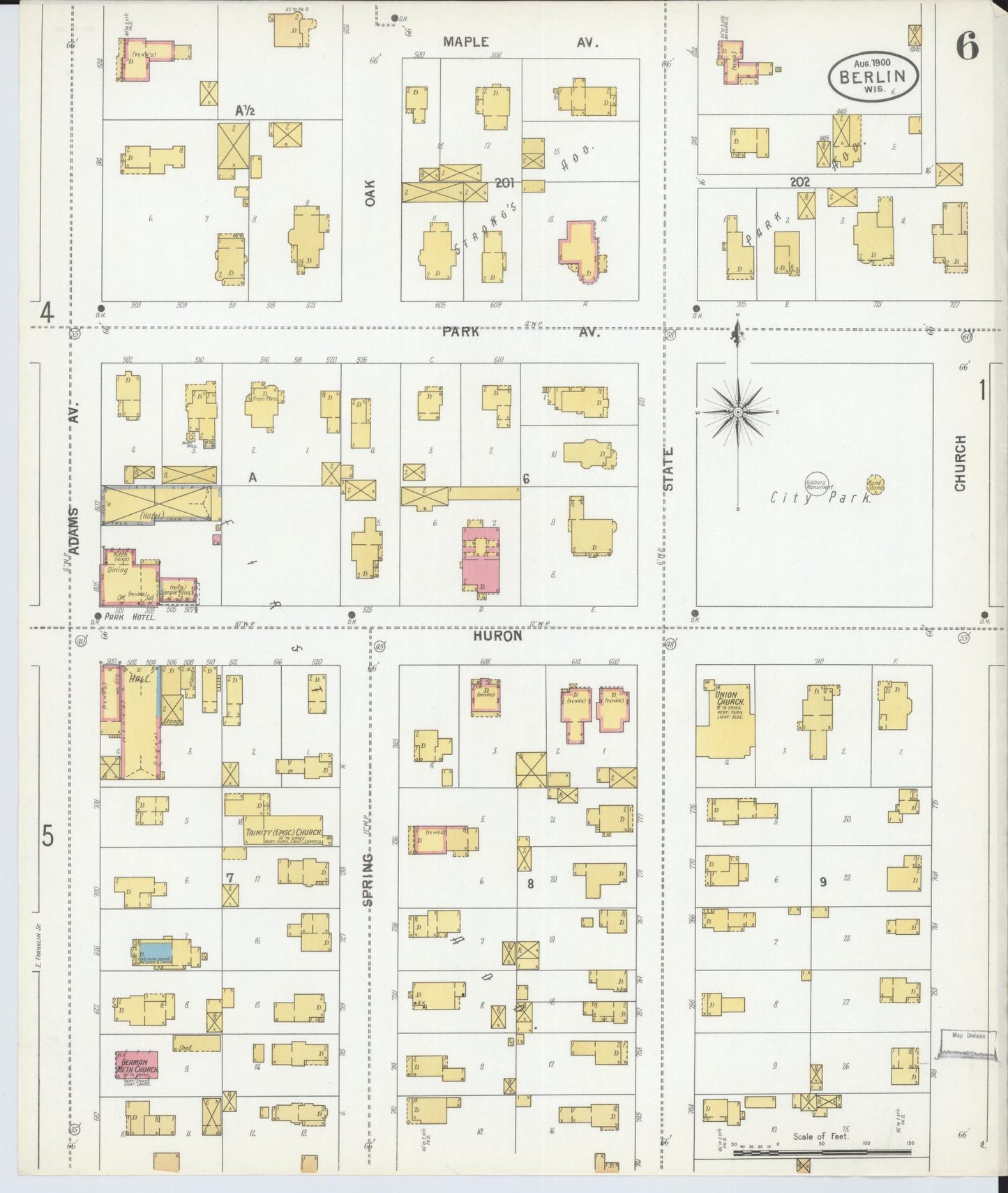 Sanborn Fire Insurance Map from Berlin, Green Lake County, Wisconsin (1900), Sheet #0006 - Historic Sanborn Fire Insurance Map Print, vintage old map wall art, antique decor, genealogy gift, Wisconsin Wisconsin map