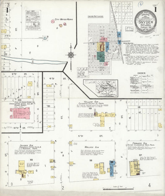 Sanborn Fire Insurance Map from Snyder, Kiowa County, Oklahoma (1924), Sheet #0001 - Historic Sanborn Fire Insurance Map Print, vintage old map wall art, antique decor, genealogy gift, Oklahoma Oklahoma map