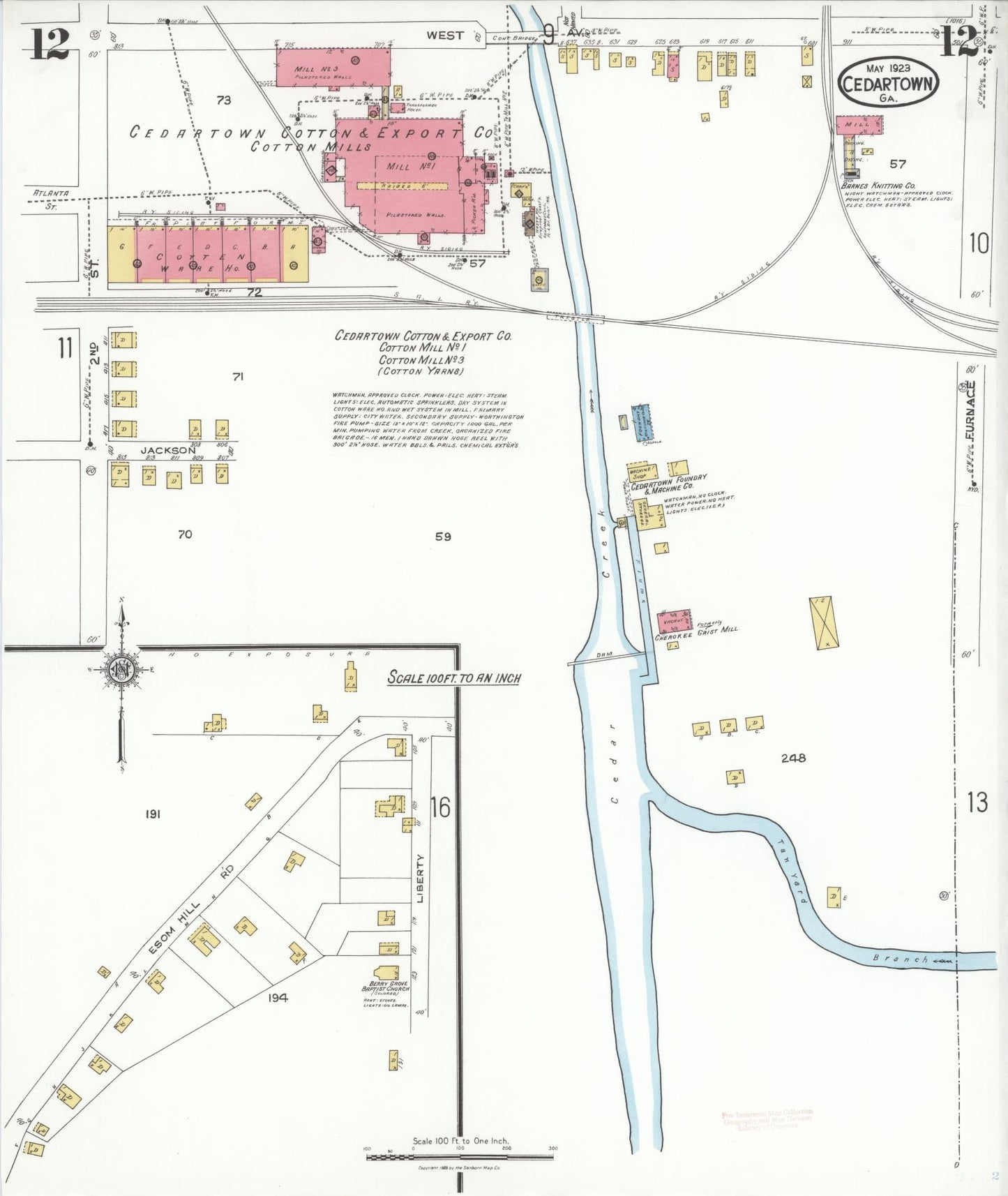 Sanborn Fire Insurance Map from Cedartown, Polk County, Georgia (1923), Sheet #0012 - Complete Map Set gallery image, historic Sanborn map, vintage wall art, Georgia Georgia