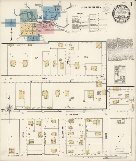 Sanborn Fire Insurance Map from Vacaville, Solano County, California (1893), Sheet #0001 - Complete Map Set gallery image, historic Sanborn map, vintage wall art, California California
