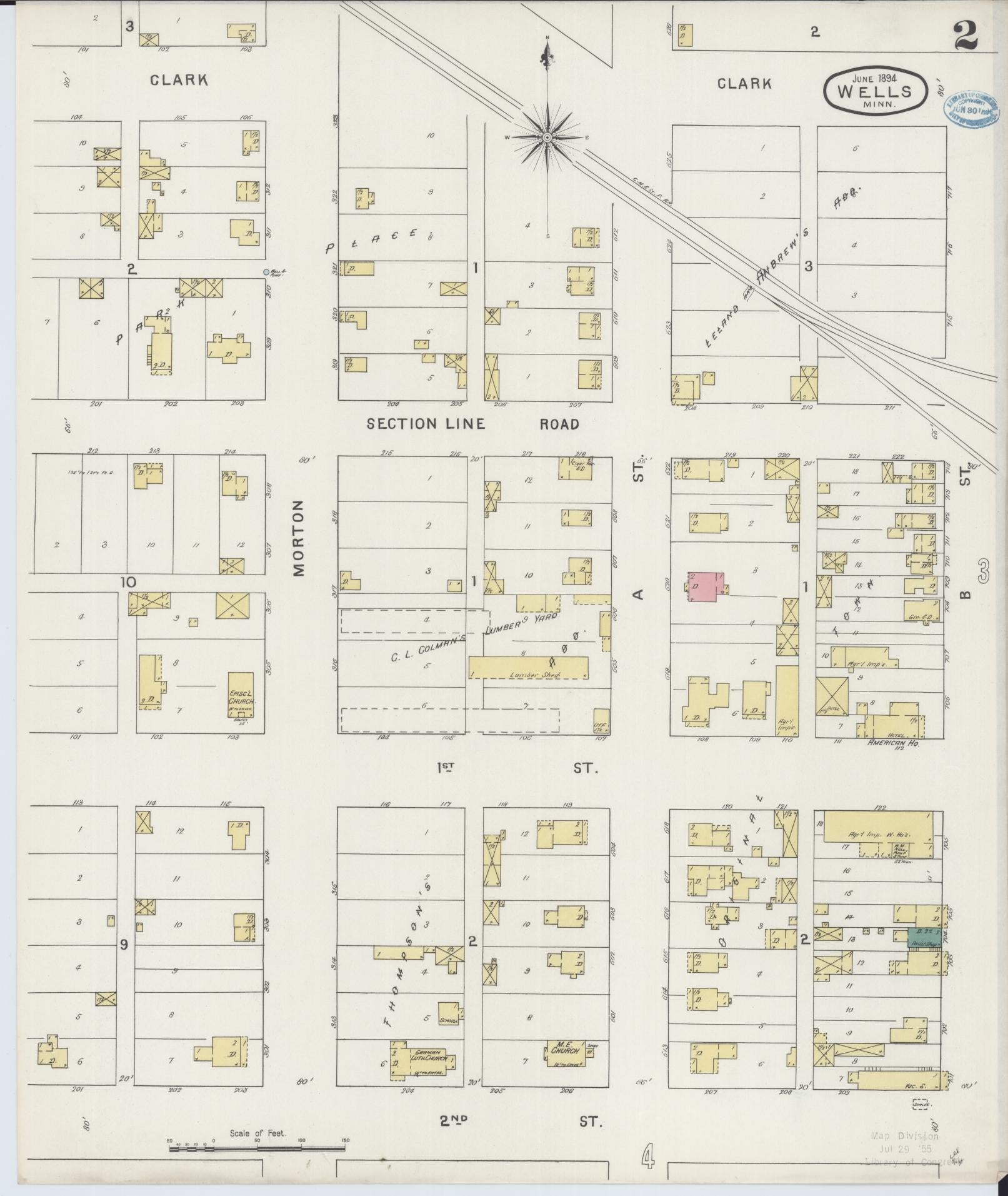 Sanborn Fire Insurance Map from Wells, Faribault County, Minnesota (1894), Sheet #0002 - Historic Sanborn Fire Insurance Map Print, vintage old map wall art, antique decor, genealogy gift, Minnesota Minnesota map