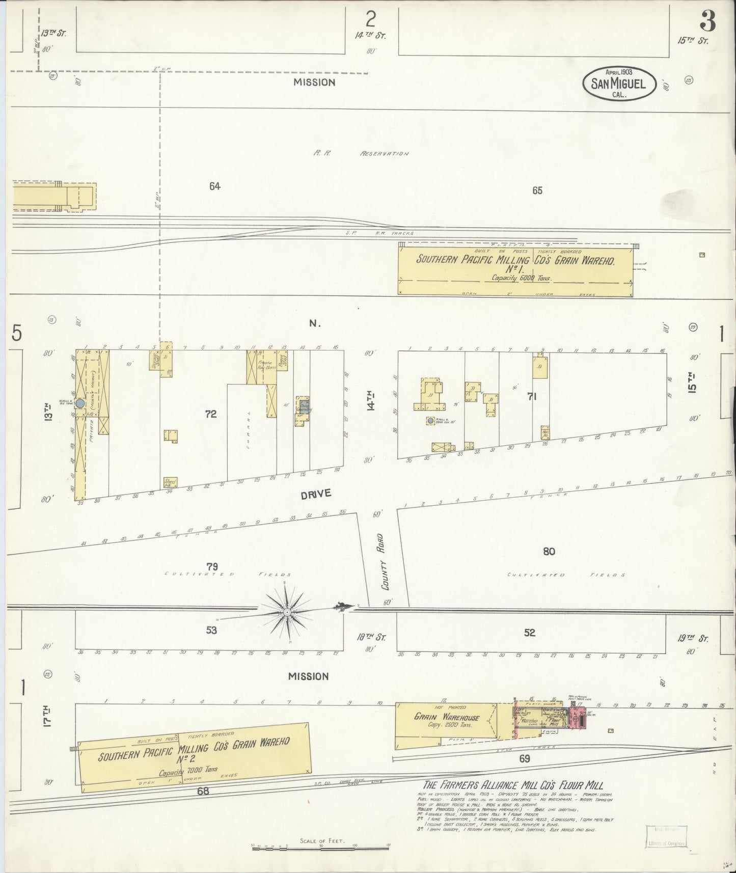 Sanborn Fire Insurance Map from San Miguel, San Luis Obispo County, California (1903), Sheet #0003 - Complete Map Set gallery image, historic Sanborn map, vintage wall art, California California