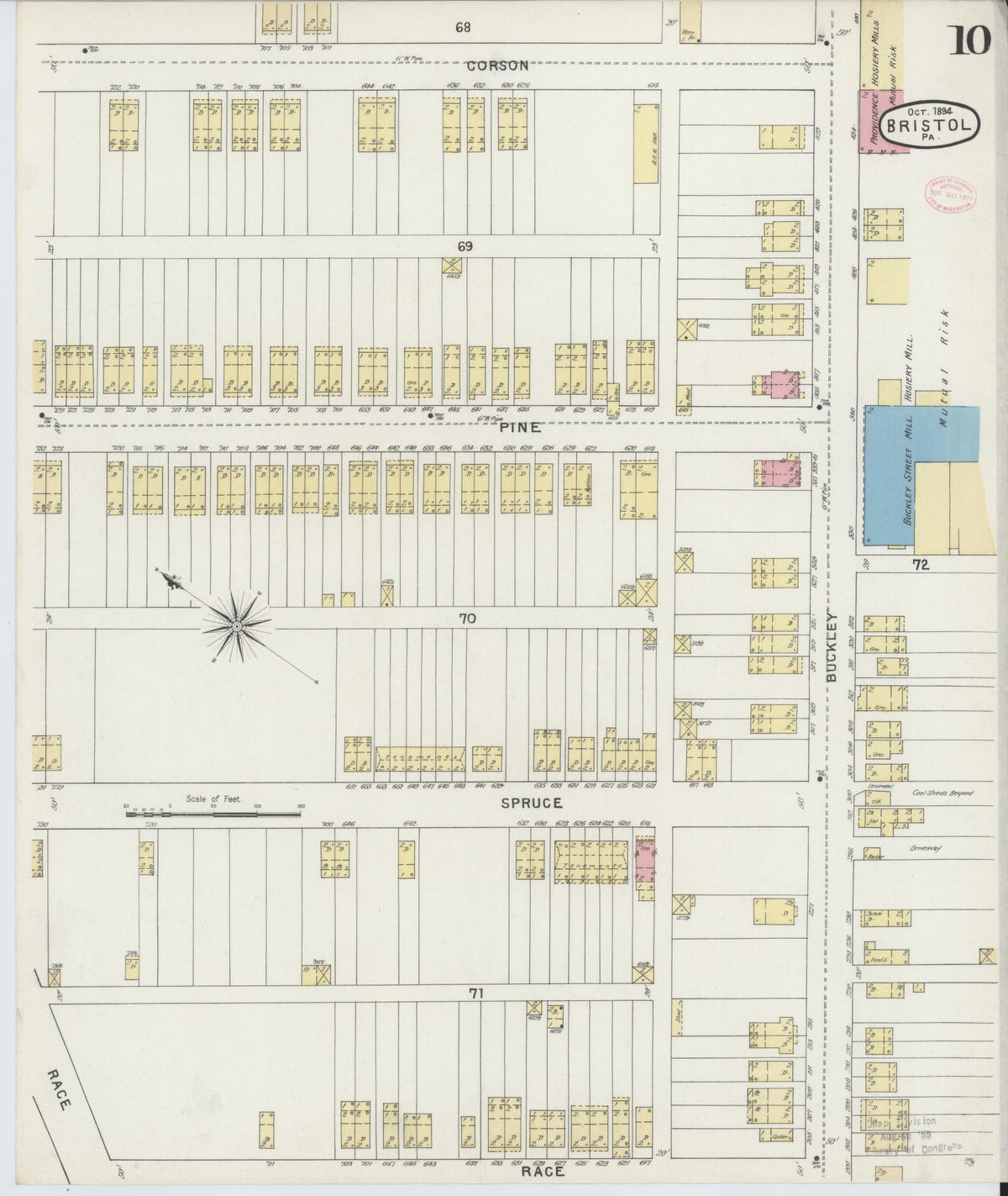 Sanborn Fire Insurance Map from Bristol, Bucks County, Pennsylvania (1894), Sheet #0010 - Complete Map Set gallery image, historic Sanborn map, vintage wall art, Pennsylvania Pennsylvania