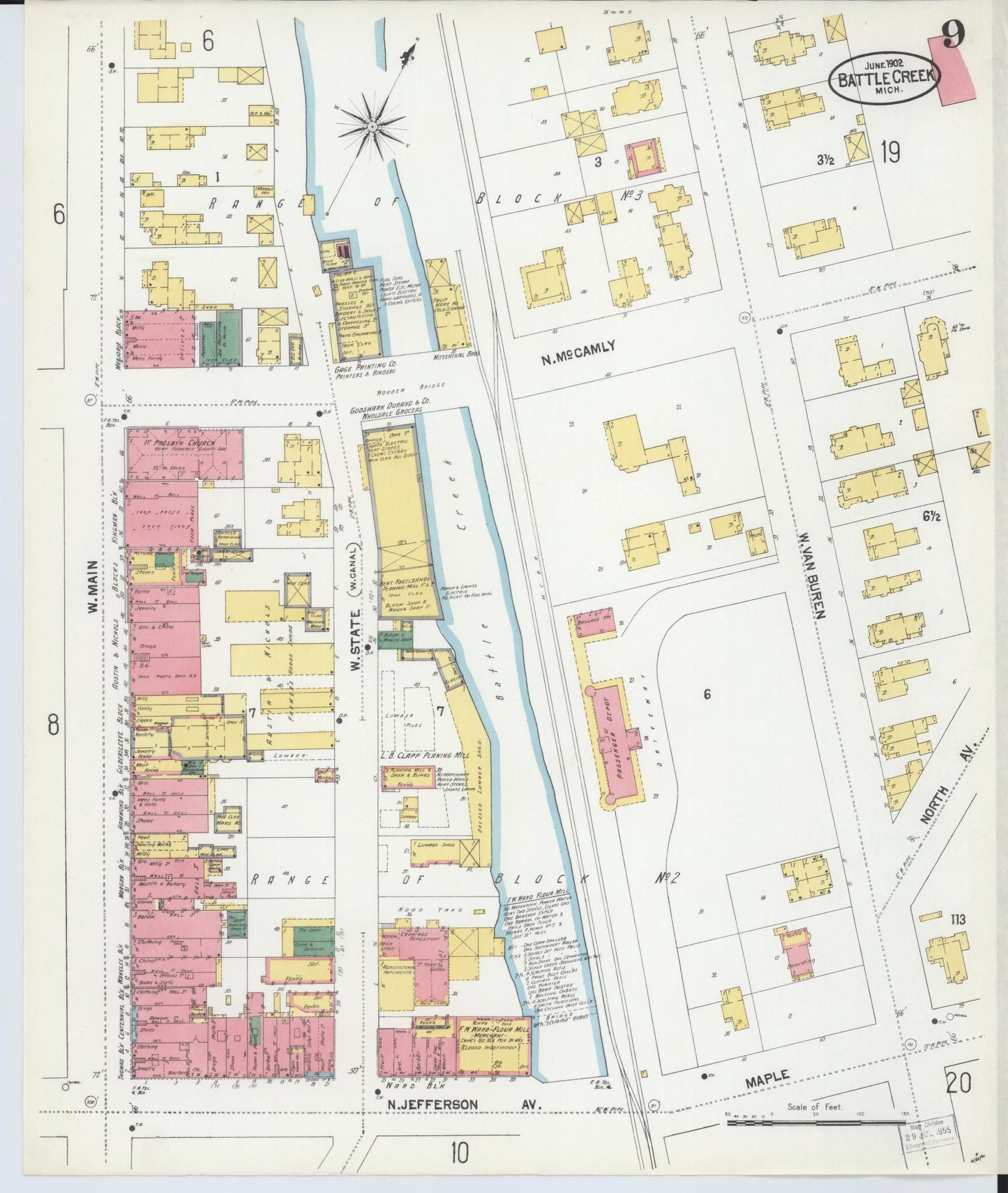 Sanborn Fire Insurance Map from Battle Creek, Calhoun County, Michigan (1902), Sheet #0009 - Historic Sanborn Fire Insurance Map Print, vintage old map wall art, antique decor, genealogy gift, Michigan Michigan map