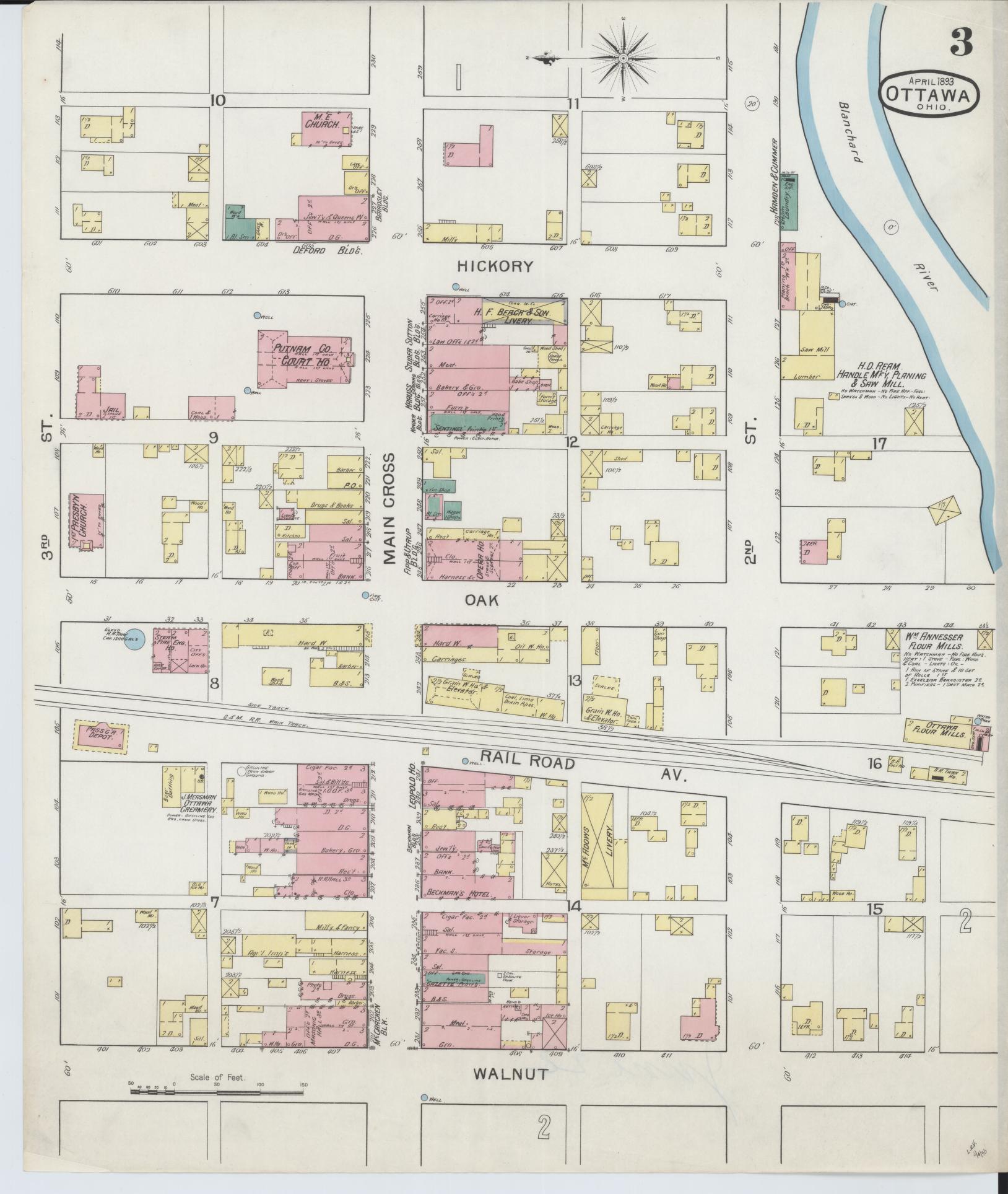 Sanborn Fire Insurance Map from Ottawa, Putnam County, Ohio (1893), Sheet #0003 - Historic Sanborn Fire Insurance Map Print, vintage old map wall art, antique decor, genealogy gift, Ohio Ohio map