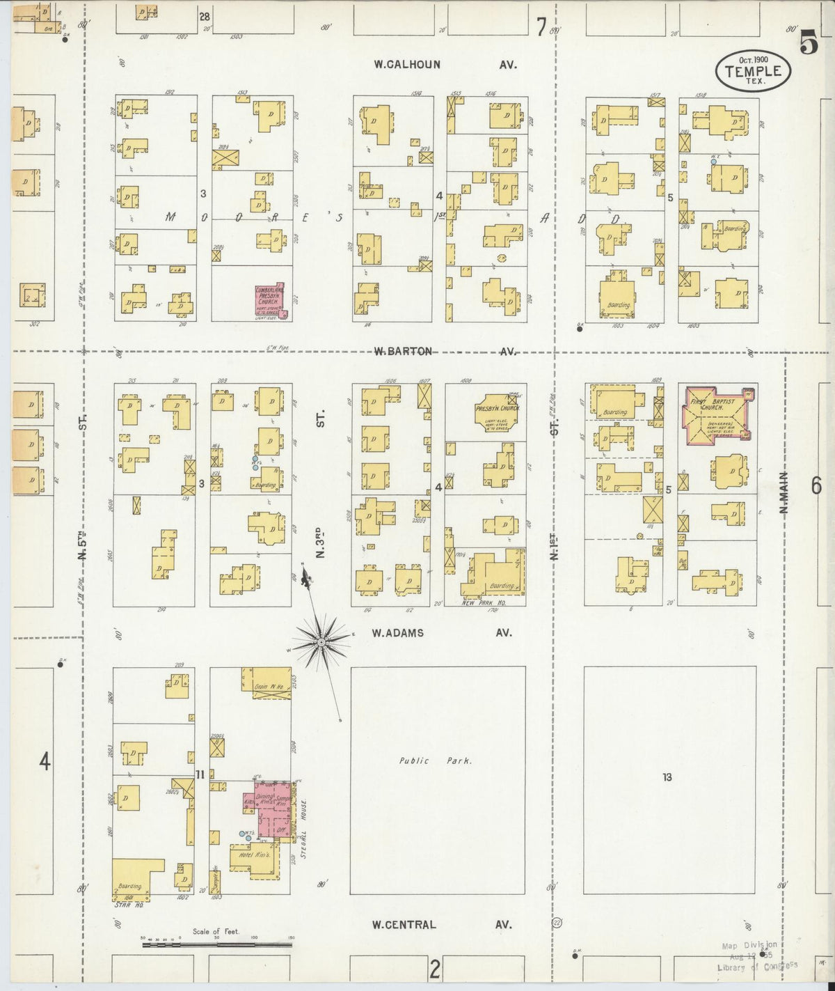 Sanborn Fire Insurance Map from Temple, Bell County, Texas (1900), Sheet #0005 - Historic Sanborn Fire Insurance Map Print, vintage old map wall art, antique decor, genealogy gift, Texas Texas map