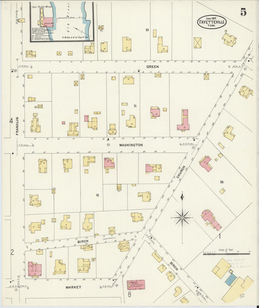Sanborn Fire Insurance Map from Fayetteville, Lincoln County, Tennessee (1907), Sheet #0005 - Historic Sanborn Fire Insurance Map Print, vintage old map wall art, antique decor, genealogy gift, Tennessee Tennessee map