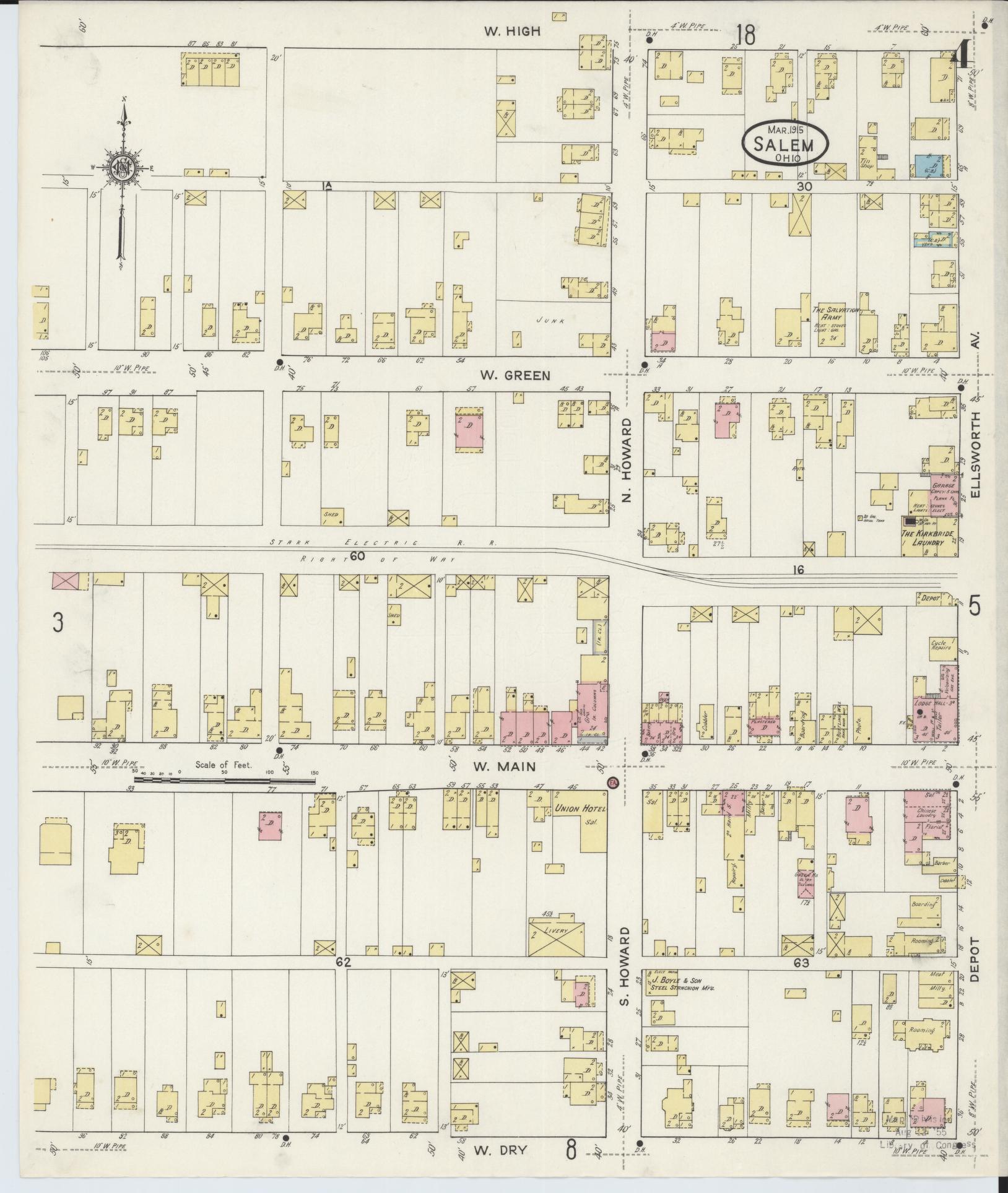 Sanborn Fire Insurance Map from Salem, Columbiana County, Ohio (1915), Sheet #0004 - Complete Map Set gallery image, historic Sanborn map, vintage wall art, Ohio Ohio