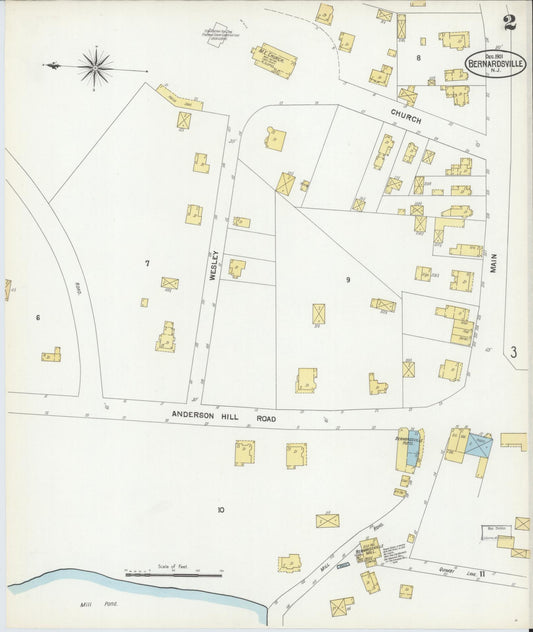 Sanborn Fire Insurance Map from Bernardsville, Somerset County, New Jersey (1901), Sheet #0002 - Historic Sanborn Fire Insurance Map Print, vintage old map wall art, antique decor, genealogy gift, New Jersey New Jersey map