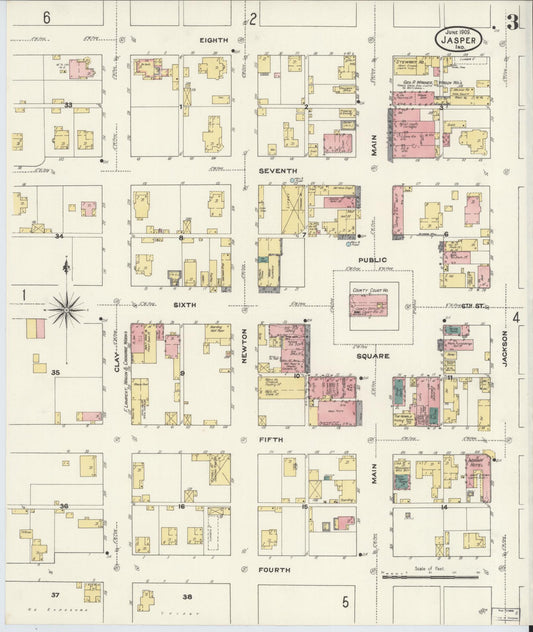 Sanborn Fire Insurance Map from Jasper, Dubois County, Indiana (1909), Sheet #0003 - Historic Sanborn Fire Insurance Map Print, vintage old map wall art, antique decor, genealogy gift, Indiana Indiana map