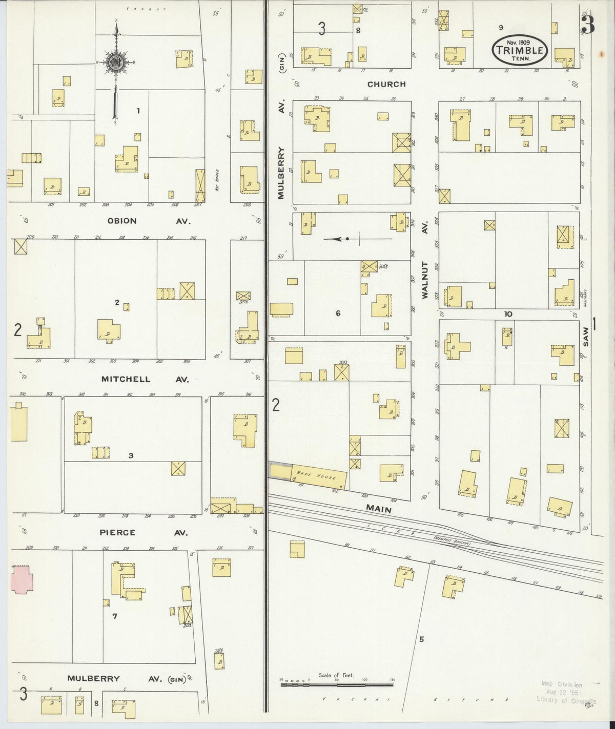 Sanborn Fire Insurance Map from Trimble, Dyer County, Tennessee (1909), Sheet #0003 - Complete Map Set gallery image, historic Sanborn map, vintage wall art, Tennessee Tennessee