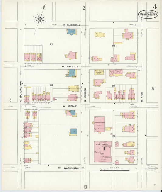 Sanborn Fire Insurance Map from West Chester, Chester County, Pennsylvania (1909), Sheet #0004 - Historic Sanborn Fire Insurance Map Print, vintage old map wall art, antique decor, genealogy gift, Pennsylvania Pennsylvania map