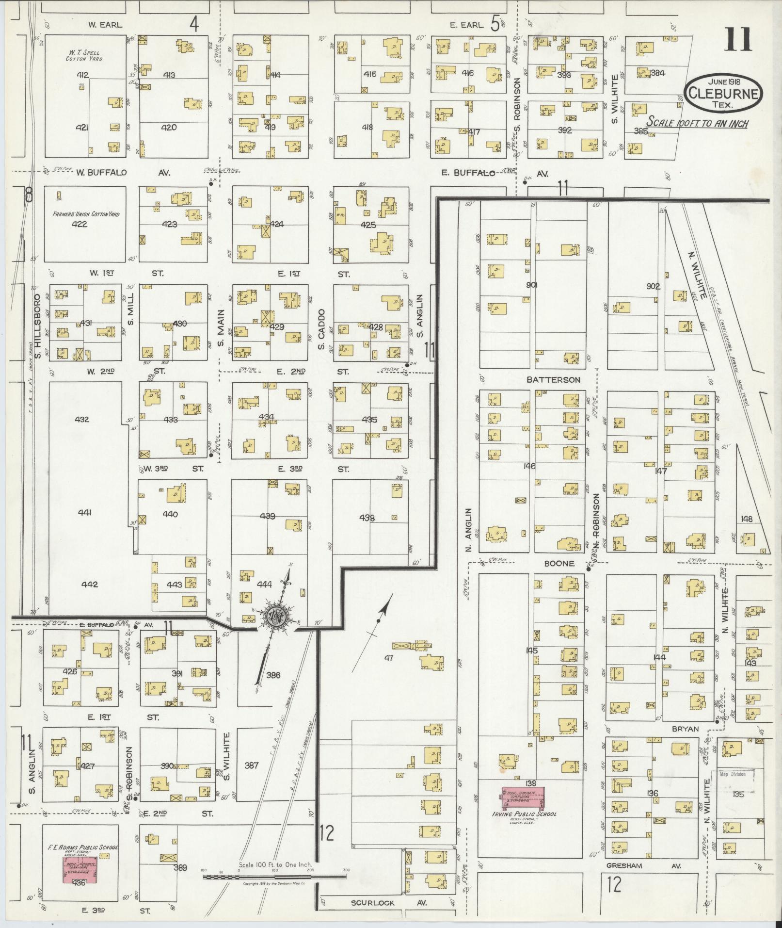 Sanborn Fire Insurance Map from Cleburne, Johnson County, Texas (1918), Sheet #0011 - Historic Sanborn Fire Insurance Map Print, vintage old map wall art, antique decor, genealogy gift, Texas Texas map
