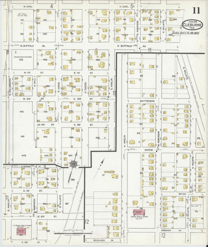 Sanborn Fire Insurance Map from Cleburne, Johnson County, Texas (1918), Sheet #0011 - Historic Sanborn Fire Insurance Map Print, vintage old map wall art, antique decor, genealogy gift, Texas Texas map