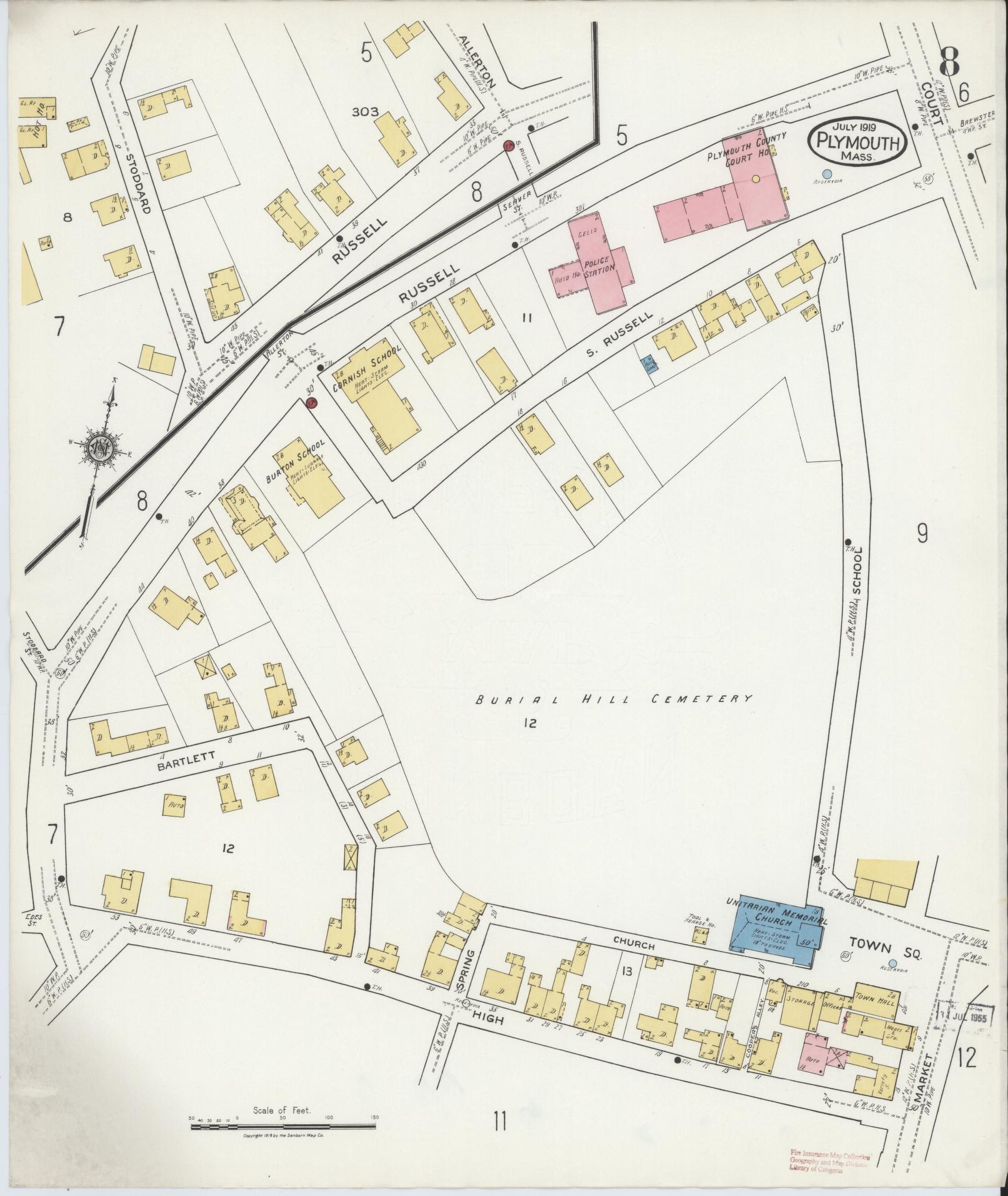 Sanborn Fire Insurance Map from Plymouth, Plymouth County, Massachusetts (1919), Sheet #0008 - Complete Map Set gallery image, historic Sanborn map, vintage wall art, Massachusetts Massachusetts