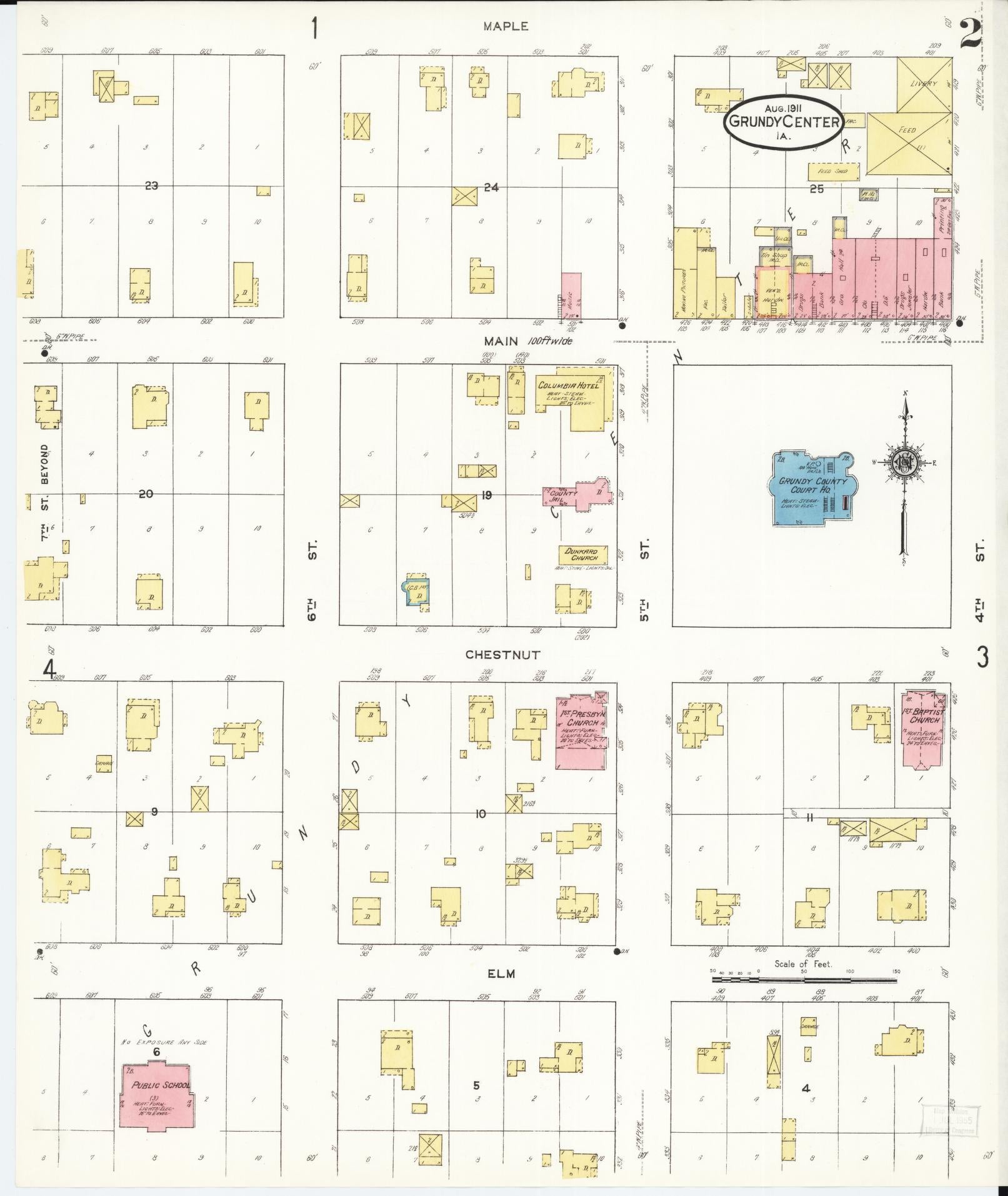 Sanborn Fire Insurance Map from Grundy Center, Grundy County, Iowa (1911), Sheet #0002 - Historic Sanborn Fire Insurance Map Print, vintage old map wall art