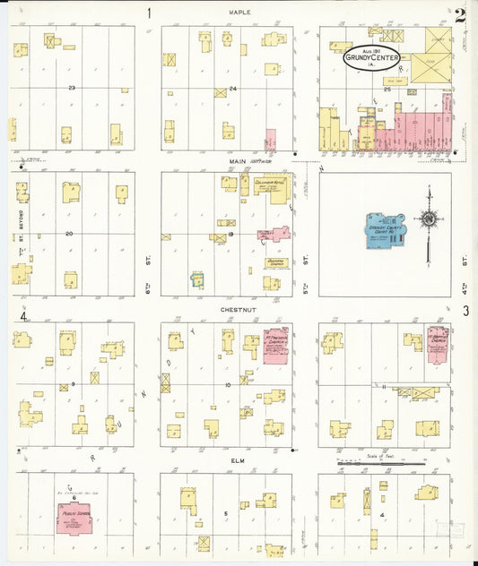 Sanborn Fire Insurance Map from Grundy Center, Grundy County, Iowa (1911), Sheet #0002 - Historic Sanborn Fire Insurance Map Print, vintage old map wall art