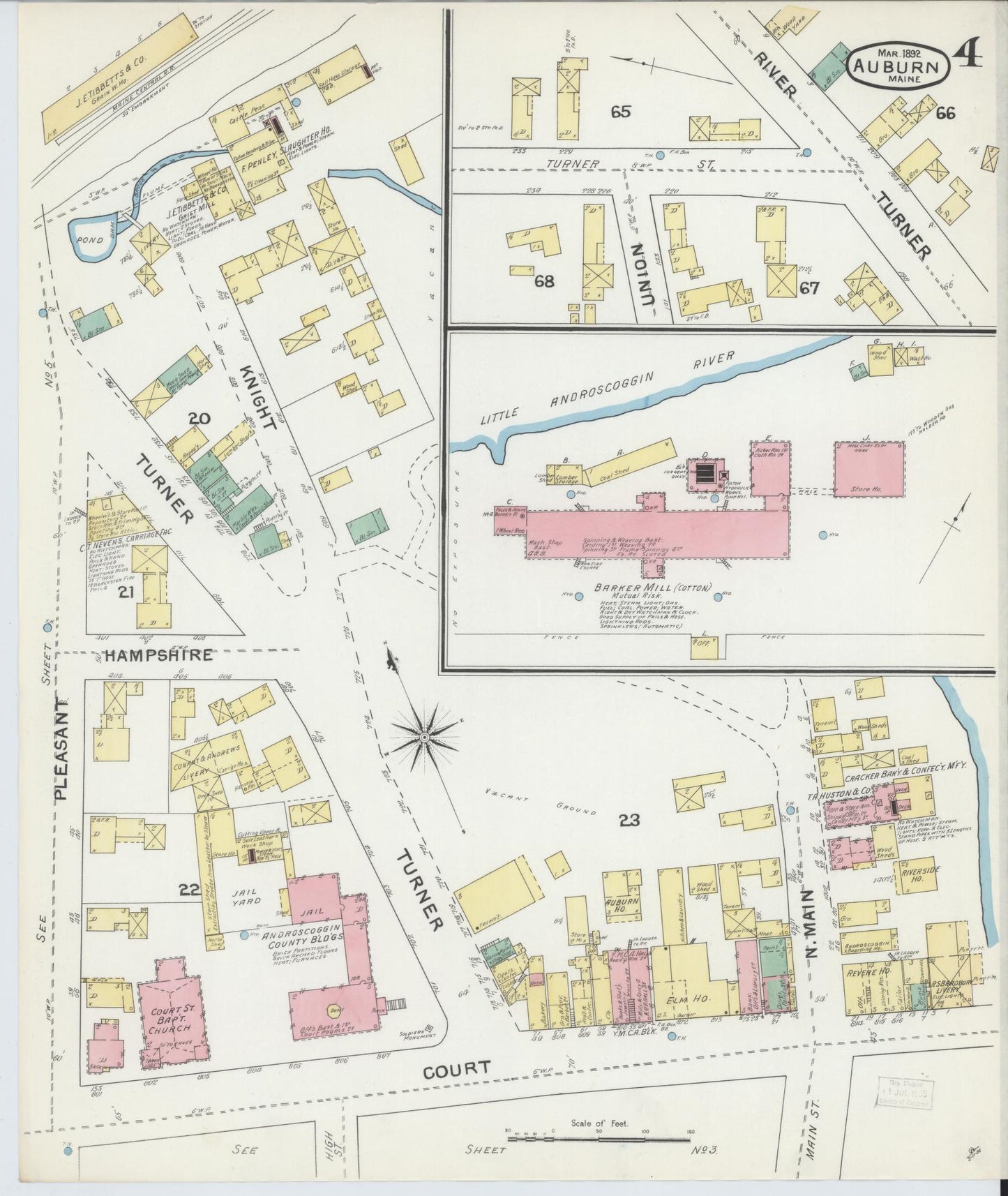 Sanborn Fire Insurance Map from Auburn, Androscoggin County, Maine (1892), Sheet #0004 - Historic Sanborn Fire Insurance Map Print, vintage old map wall art, antique decor, genealogy gift, Maine Maine map