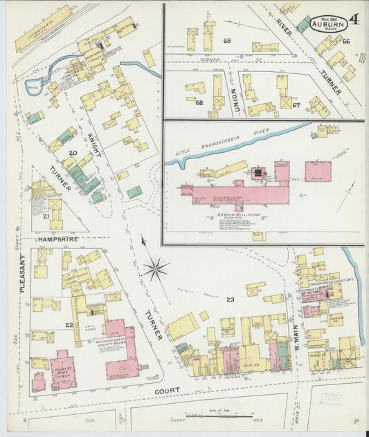 Sanborn Fire Insurance Map from Auburn, Androscoggin County, Maine (1892), Sheet #0004 - Historic Sanborn Fire Insurance Map Print, vintage old map wall art, antique decor, genealogy gift, Maine Maine map