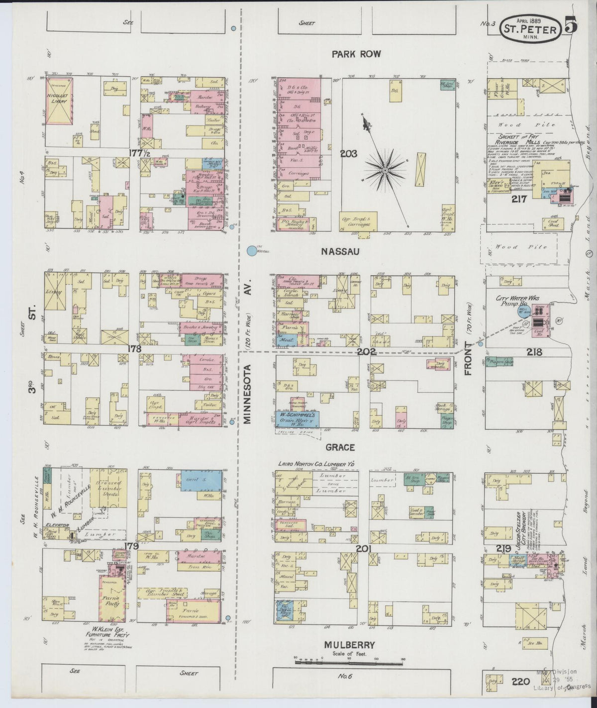 Sanborn Fire Insurance Map from Saint Peter, Nicollet County, Minnesota (1889), Sheet #0005 - Historic Sanborn Fire Insurance Map Print, vintage old map wall art, antique decor, genealogy gift, Minnesota Minnesota map
