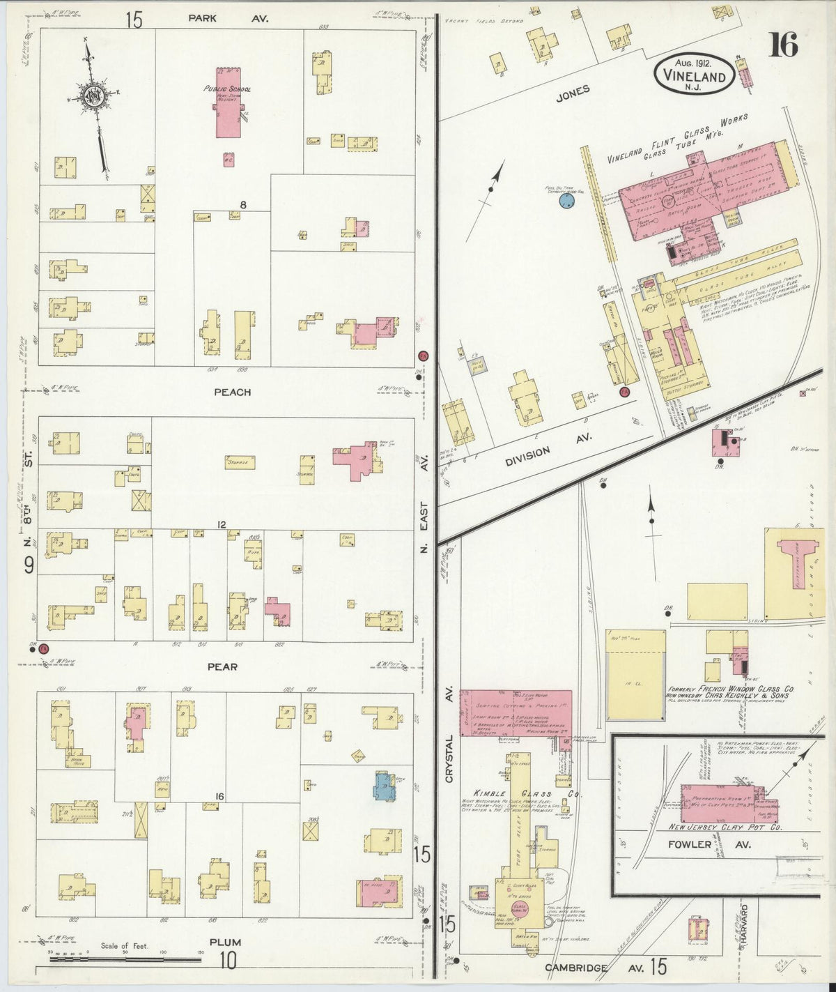Sanborn Fire Insurance Map from Vineland, Cumberland County, New Jersey (1912), Sheet #0016 - Complete Map Set gallery image, historic Sanborn map, vintage wall art, New Jersey New Jersey