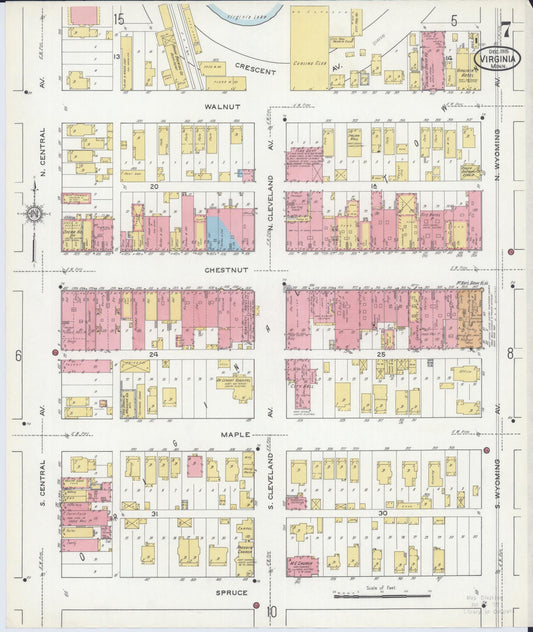Sanborn Fire Insurance Map from Virginia, Saint Louis County, Minnesota (1915), Sheet #0007 - Historic Sanborn Fire Insurance Map Print, vintage old map wall art, antique decor, genealogy gift, Minnesota Minnesota map