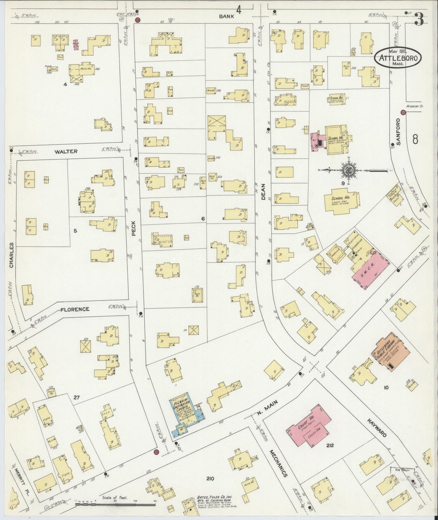 Sanborn Fire Insurance Map from Attleboro, Bristol County, Massachusetts (1911), Sheet #0003 - Complete Map Set gallery image, historic Sanborn map, vintage wall art, Massachusetts Massachusetts