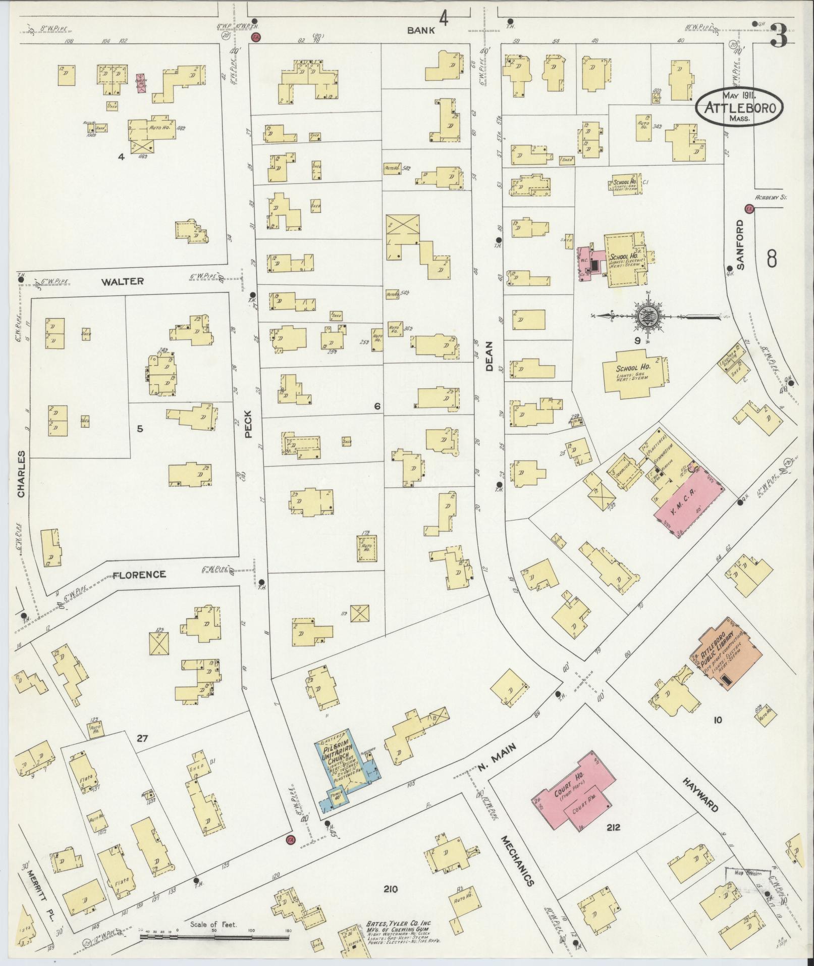 Sanborn Fire Insurance Map from Attleboro, Bristol County, Massachusetts (1911), Sheet #0003 - Complete Map Set gallery image, historic Sanborn map, vintage wall art, Massachusetts Massachusetts