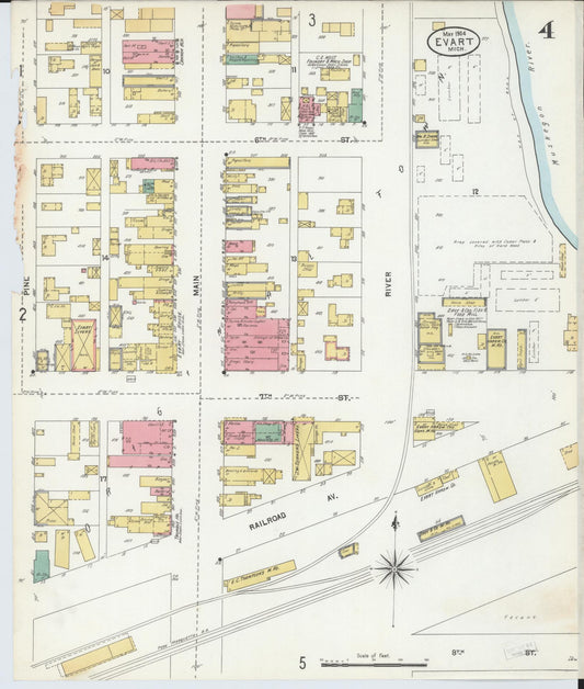 Sanborn Fire Insurance Map from Evart, Osceola County, Michigan (1904), Sheet #0004 - Historic Sanborn Fire Insurance Map Print, vintage old map wall art, antique decor, genealogy gift, Michigan Michigan map