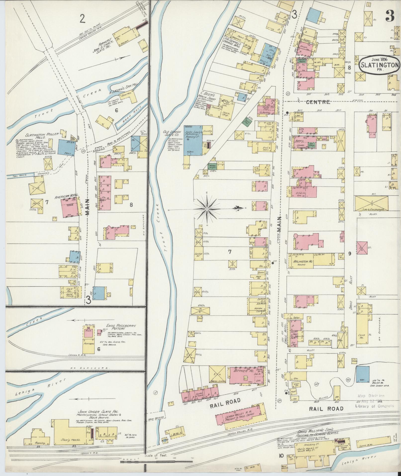 Sanborn Fire Insurance Map from Slatington, Lehigh County, Pennsylvania (1896), Sheet #0003 - Complete Map Set gallery image, historic Sanborn map, vintage wall art, Pennsylvania Pennsylvania