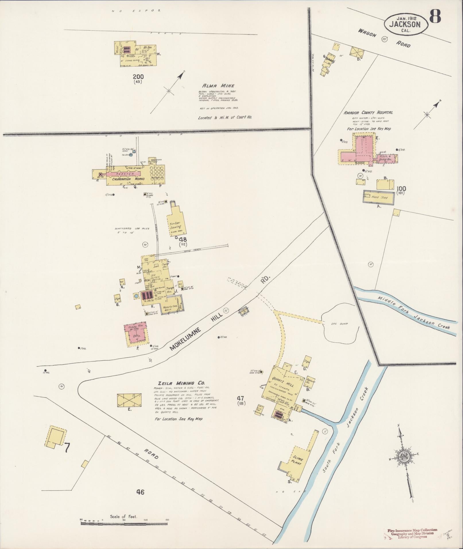 Sanborn Fire Insurance Map from Jackson, Amador County, California (1912), Sheet #0008 - Complete Map Set gallery image, historic Sanborn map, vintage wall art, California California