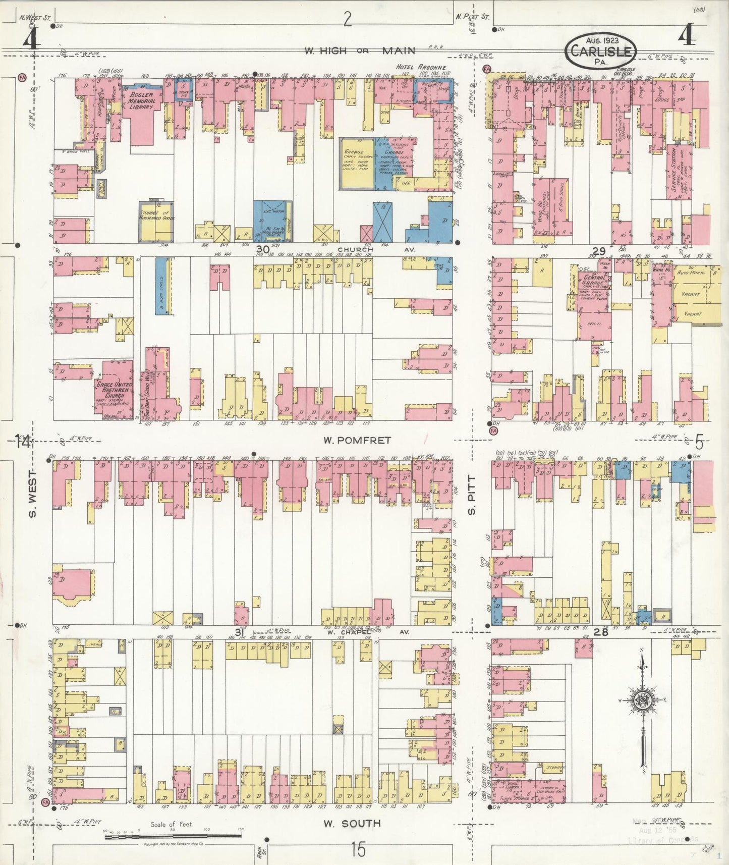 Sanborn Fire Insurance Map from Carlisle, Cumberland County, Pennsylvania (1923), Sheet #0004 - Historic Sanborn Fire Insurance Map Print, vintage old map wall art, antique decor, genealogy gift, Pennsylvania Pennsylvania map