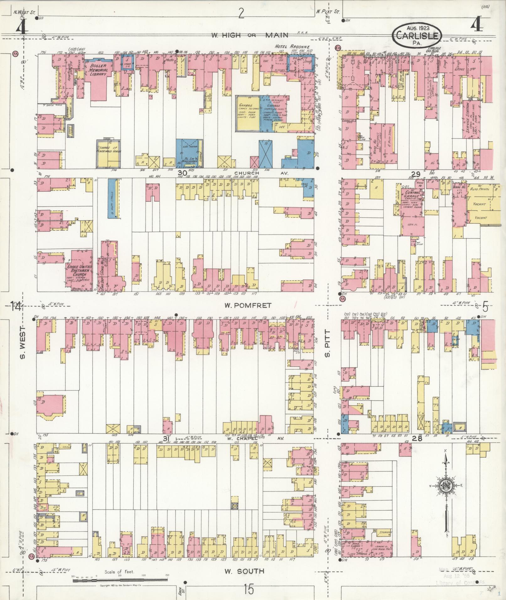 Sanborn Fire Insurance Map from Carlisle, Cumberland County, Pennsylvania (1923), Sheet #0004 - Historic Sanborn Fire Insurance Map Print, vintage old map wall art, antique decor, genealogy gift, Pennsylvania Pennsylvania map
